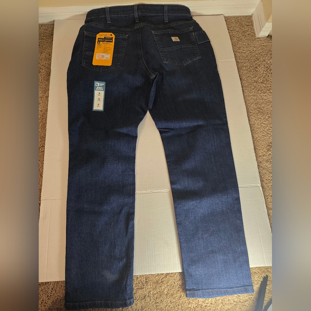 Carhartt rugged flex dark wash slim‎ fit women’s jeans, size 14 Short NWT